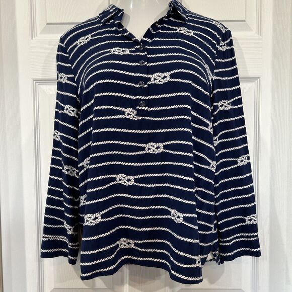 Talbots Nautical Sailor Knot Blue Tunic Blouse Top Womens XL Petite - Picture 1 of 13